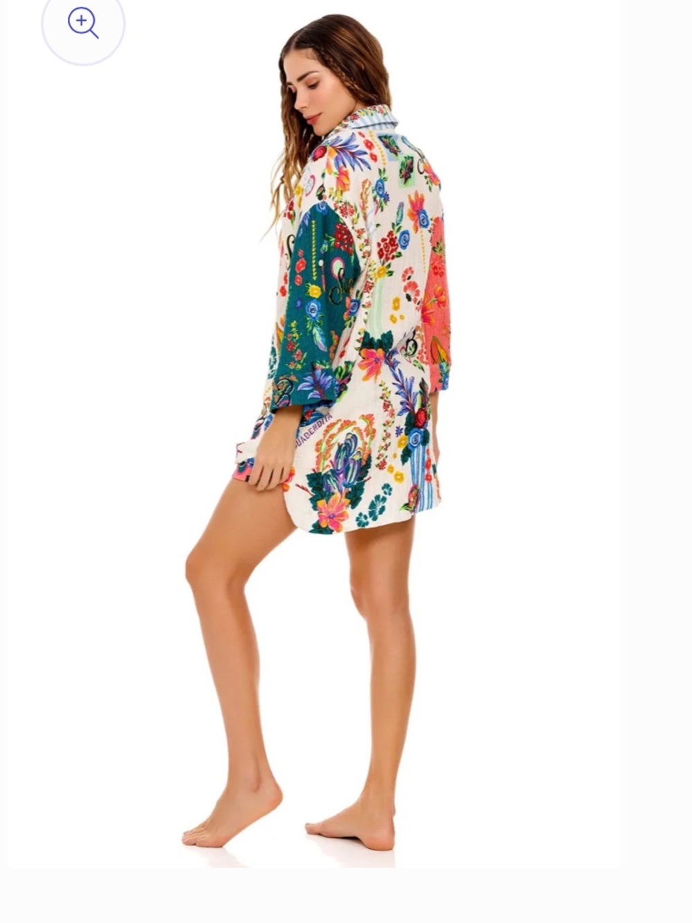 NWT Agua Bendita Chrissy Citrus Long Sleeve Cotton Cover-Up Tunic - Picture 4 of 9